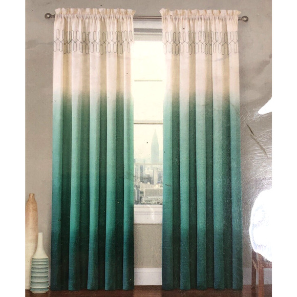 Vue Signature Arashi Green Ombre Embroidered Window Panel 52" W x 95" L 1 Panel - Picture 1 of 8